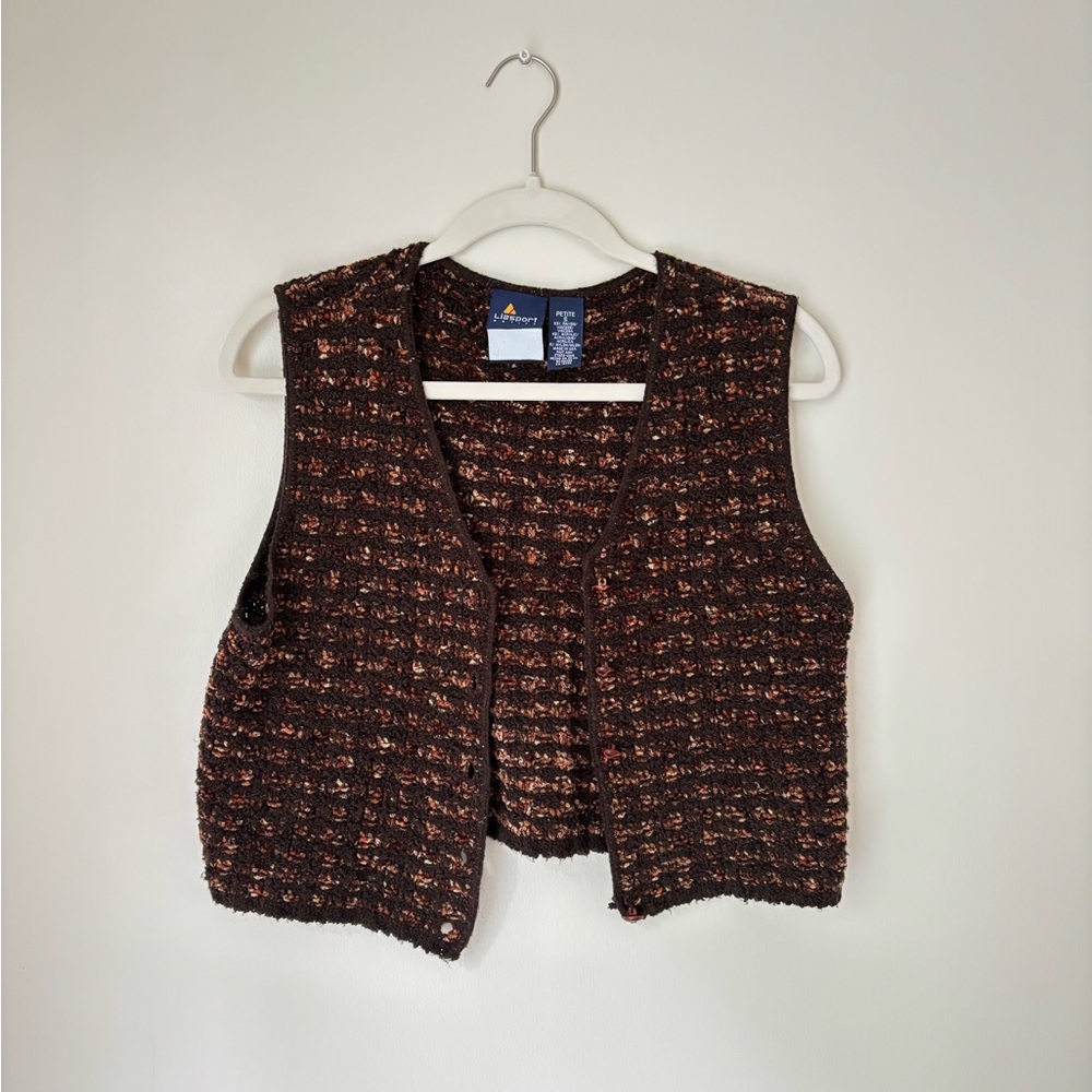 Brown Tweed Women's Cardigan Vest